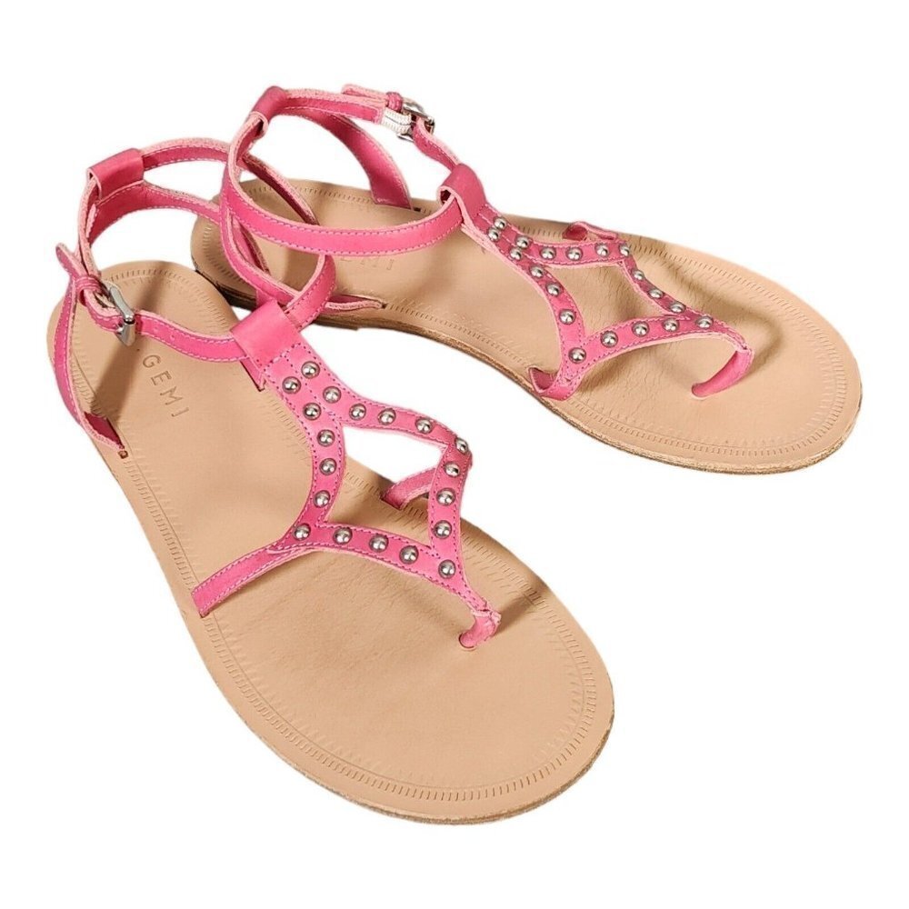 M Gemi Sandals Pink Women's 8 Leather Studded Ankle Strap 38.5